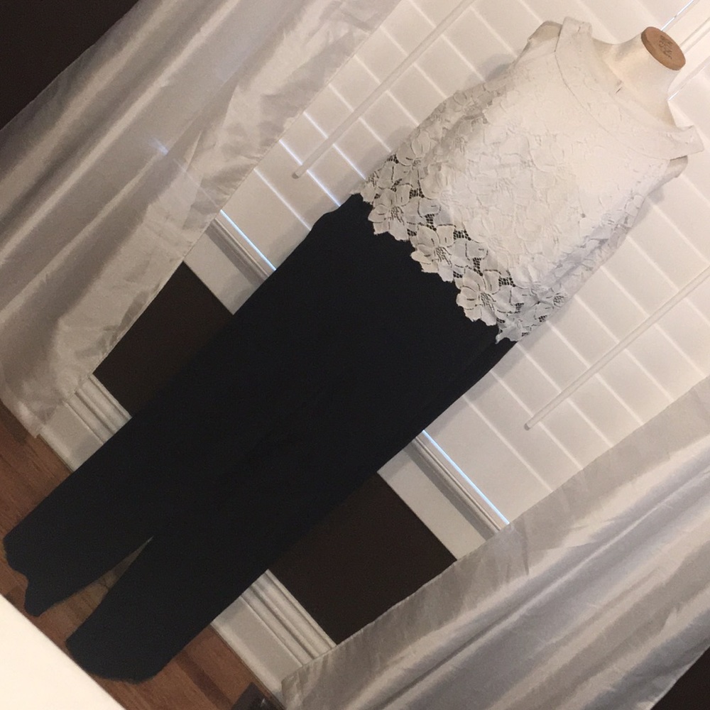 Signature by Sangria White Lace Top Black Jumpsuit